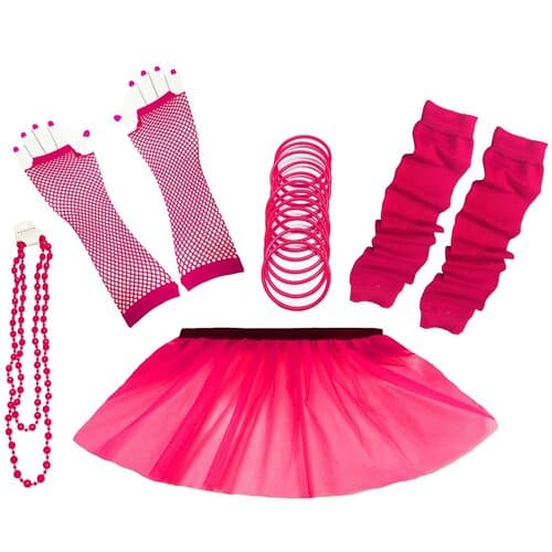 1980's Neon UV Tutu Skirt Plain Solid Leg Warmer Gummies Beads Hen Fancy Dress Party Costumes Set - Adult Size 6 to 26 - Image 4