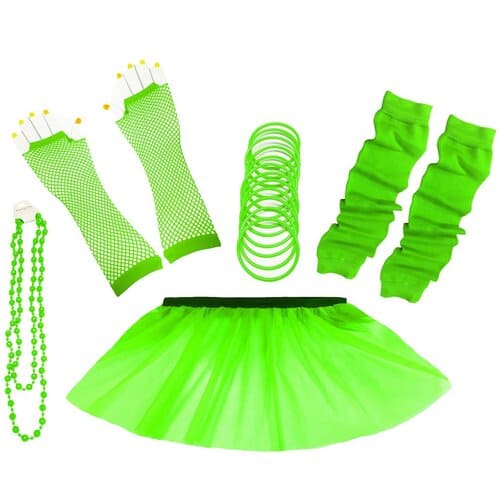 1980's Neon UV Tutu Skirt Plain Solid Leg Warmer Gummies Beads Hen Fancy Dress Party Costumes Set - Adult Size 6 to 26 - Image 5