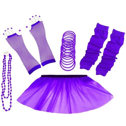 1980's Neon UV Tutu Skirt Plain Solid Leg Warmer Gummies Beads Hen Fancy Dress Party Costumes Set - Adult Size 6 to 26 - Image 7