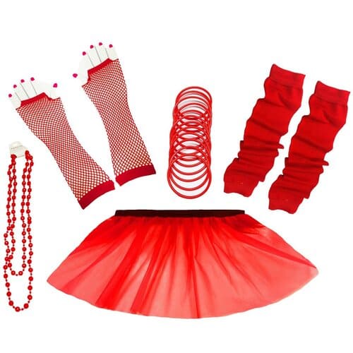 1980's Neon UV Tutu Skirt Plain Solid Leg Warmer Gummies Beads Hen Fancy Dress Party Costumes Set - Adult Size 6 to 26 - Image 8