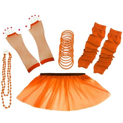 1980's Neon UV Tutu Skirt Plain Solid Leg Warmer Gummies Beads Hen Fancy Dress Party Costumes Set - Adult Size 6 to 26 - Image 9